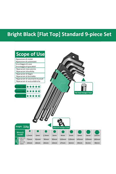 Choice1 Ball head short 9Pcs Hex Wrench Set L Type Allen Key Set 1.5-10MM Hex...