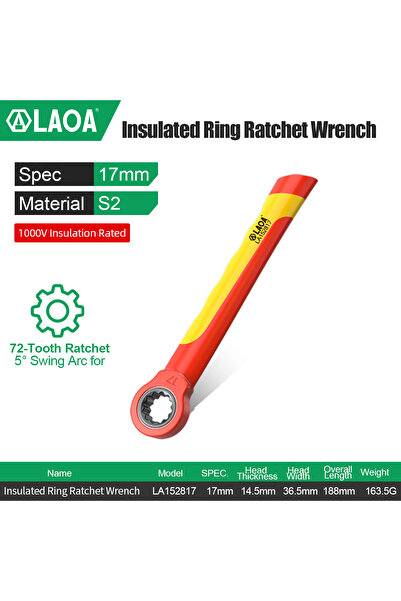 Choice6 17mm LAOA Insulated Spline Ratchet Spanner Lightweight S2 Alloy Steel...