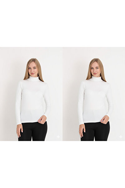 MissKATRE Women's Long Sleeve Turtleneck Turtleneck Badi White 2-Pack