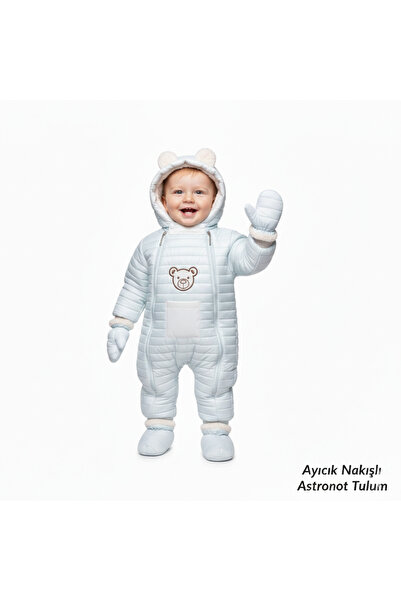 coppa kids Bebek Ayıcık Nakışlı Kapüşonlu Elyaf Dolgulu Su Geçirmez Astronot ...