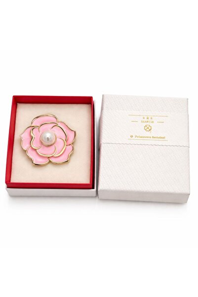 OEM Elegant Pink Flower Brooch with Central Pearl, Gold Finish, Premium Design
