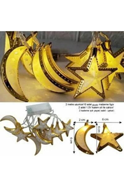 Paparti Lüks Mika Ramazan Led 2 metre Ay Yıldız Pilli Ramazan Süsü