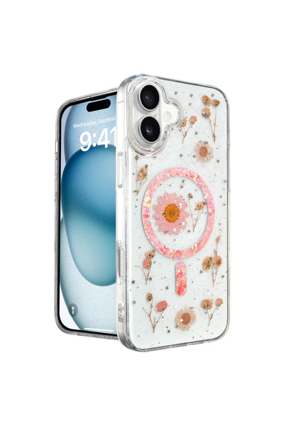 xirshop حافظة آيفون 16 ديزي لامعة Magsafe - وردي