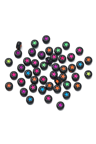 choice2 Black-Colorful 100pcs Acrylic Star Beads Colorful 7mm Flat Round Lett...