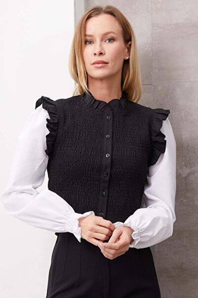 zenne Cuffed sleeve shirt black - white