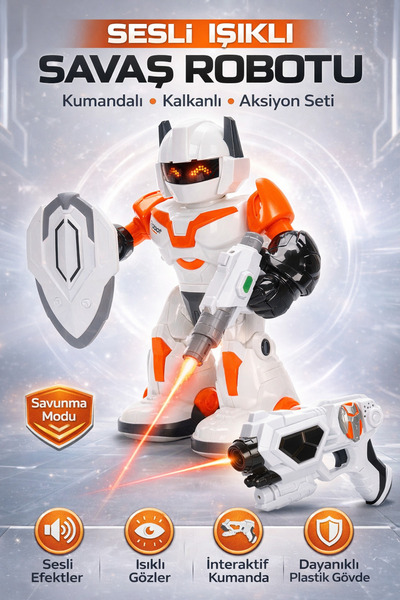 YILDIRIM OYUNCAK 3in1 Sesli Işıklı Kumandalı Savaş Robotu Seti 22cm | Kalkanl...