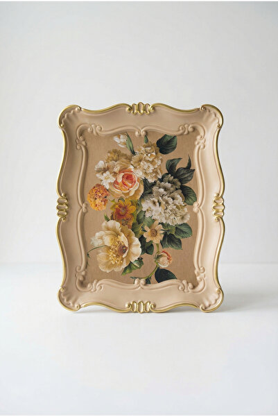 Varbifırsat Gold Detailed Vintage Patterned Presentation Tray - 25X31X3 cm