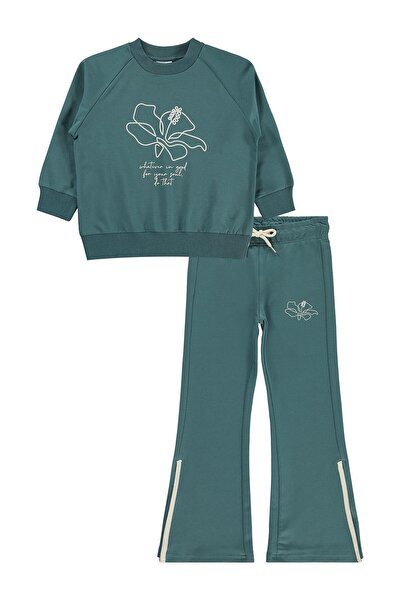 Mışıl Kids Paça Yırtmaçlı10-13 Yaş Eşofman Takımı - Yeşil 11-12 Yaş