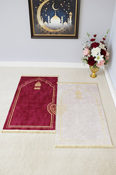 DEKOMOD Dijital Baskı Kılıf Hediyeli Kalpli Seccade Eşli Çift Gelin Damat Çey...