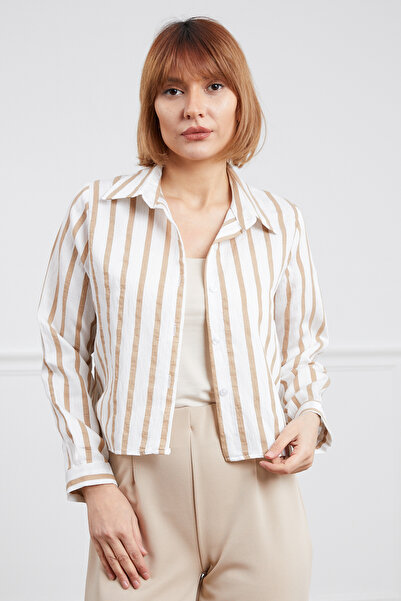 zenne Striped Crop Shirt Coffee