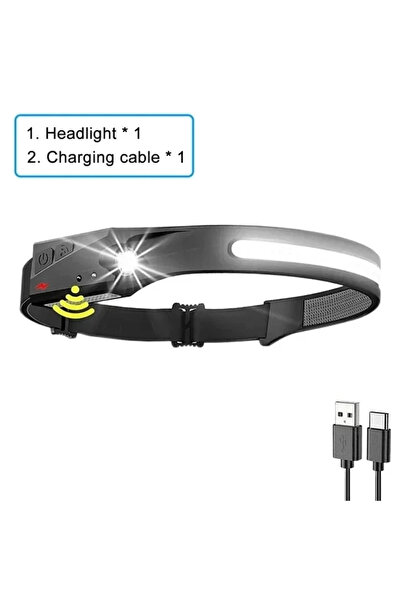 Choice7 مصباح رأس مزود بمستشعر LED، قابل لإعادة الشحن عبر منفذ USB، مزود ببطا...