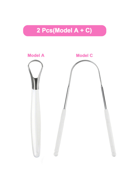 choice2 2Pcs(Model AC) Stainless Steel Tongue Scraper Pink White Reusable U-S...