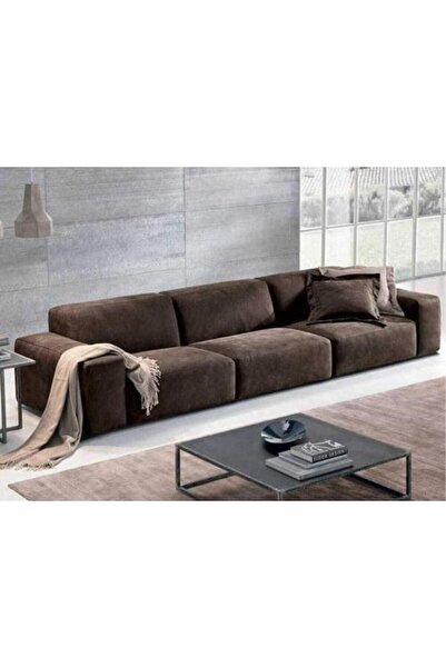 homejoyz Swedish Wood Sofa - Velvet - Brown - 250×80×75 cm