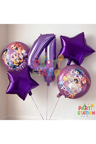 Parti Station K-Pop Themed 4 Year Old Birthday Balloon Set 5 Pieces