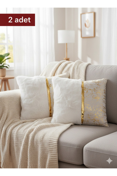 baladı home ev tekstil home collection Lüks 2'li Peluş Kırlent Kılıfı Seti - ...