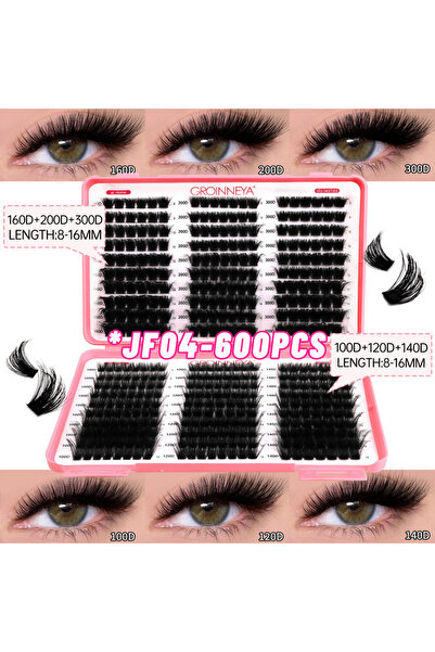 Choice6 600 قطعة - JF04 GROINNEYA مجموعة رموش عنقودية يمكنك تركيبها بنفسك، عل...