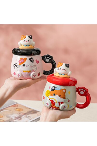 Livava Ceramic Mug with Cat Design and Lid, Stylish Design, Gift Boxed, Coffe...