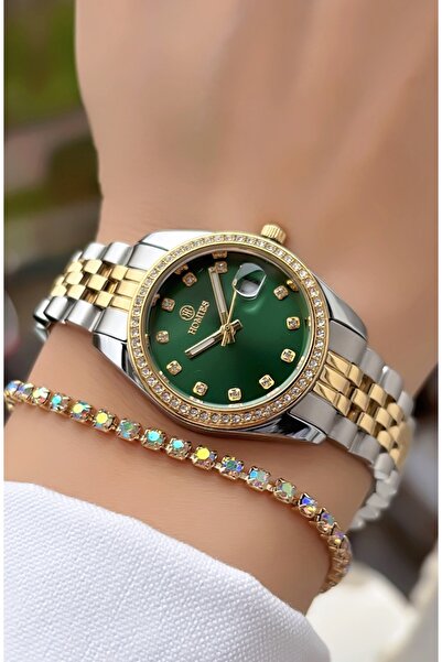 Homies Women Wrist Watch with Calendar Steel Cord Gold Silver Color Gift Brac...