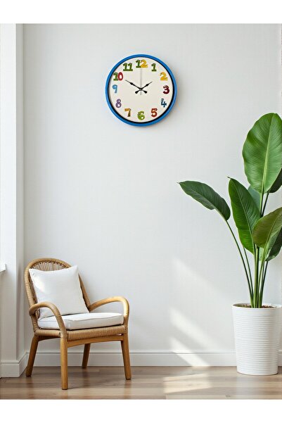 Lunaev ساعة حائط لغرفة الأطفال باللون الأزرق مقاس 36 سم