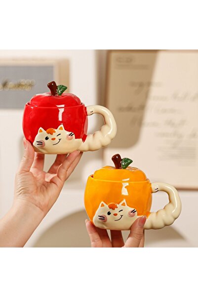 Livava Cat Ceramic Mug with Apple Design, Stylish Design, Gift Boxed, Coffee ...