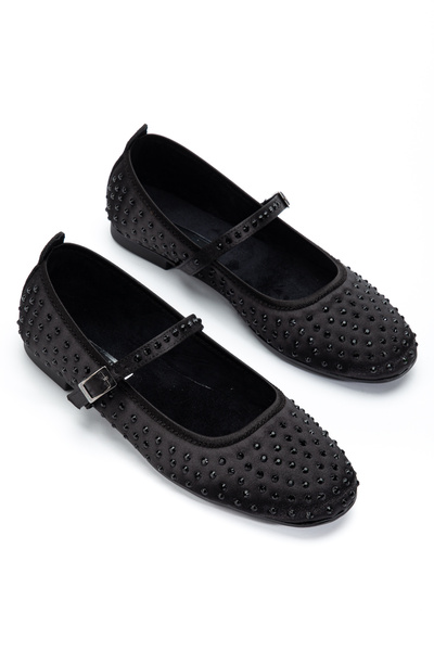 RİSSOLİ Kadın Siyah Saten Baretli Taş Detaylı Günlük Ayakkabı