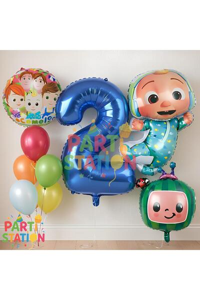 Parti Station Cocomelon Balloon Set 2 Years Old Blue Numbered 9 Piece Boy Bir...