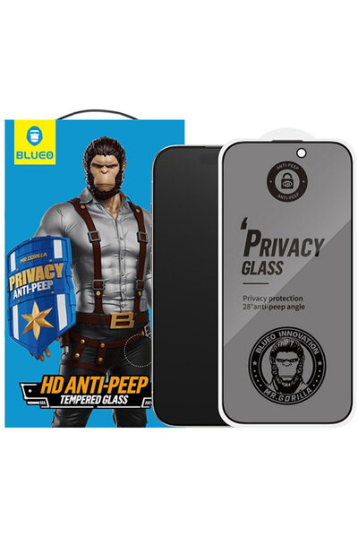 BLUEO Screen Protector for iPhone 14 Pro Max - Anti-Peep Privacy Glass - Black