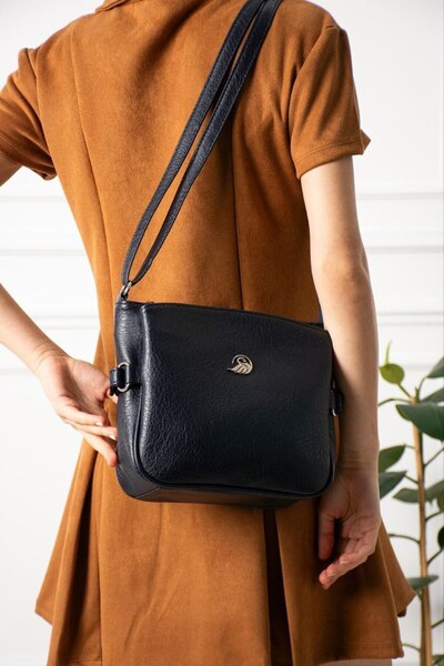 Çanta Trend Soft Faux Leather Navy Blue Women's Crossbody Bag with Shoulder S...