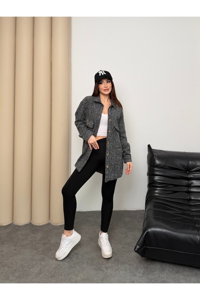 ikomteks Herringbone Patterned Oversize Shirt Jacket