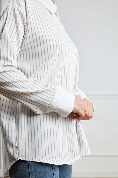 zenne Single Pocket Striped Shirt Brown