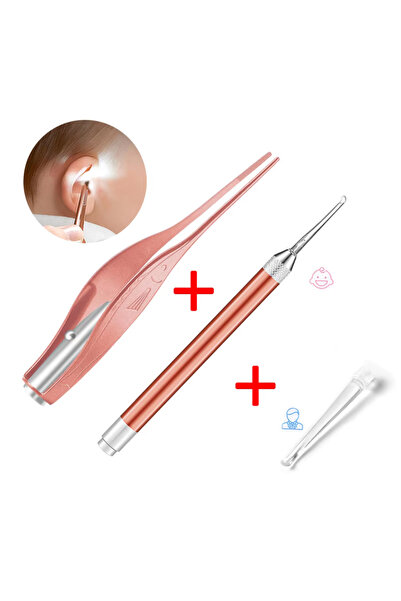 Choice ملعقة ملقط، منظف أذن وردي للأطفال، ملعقة مزودة بضوء LED، مكشطة شمع الأ...