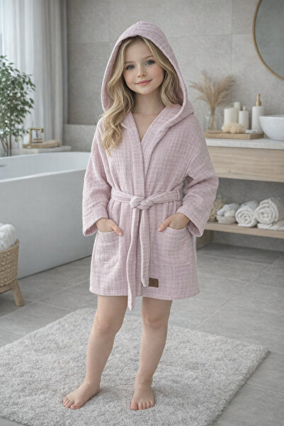 MODA Boys and Girls Belted Colorful Patterned Cotton Hooded Shower Bathrobe D...