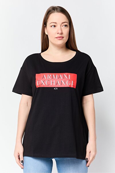 Armani A/X Women Crew Neck Short Sleeve Brand Logo T-Shirt, Black