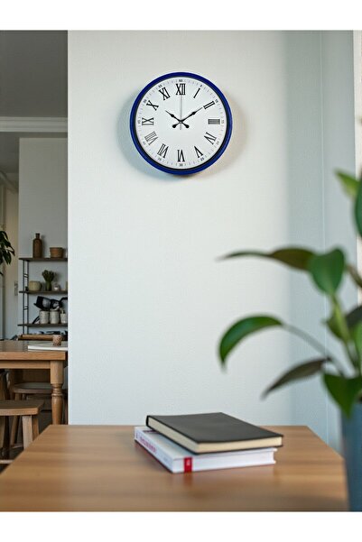 TakÇalıştır 36 cm Navy Blue Roman Numeral Wall Clock