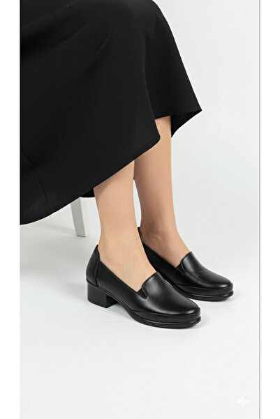 KAOF SHOES Kadın Siyah Topuklu Ayakkabı Ortopedik Klasik Ayakkabı Topuklu Ann...