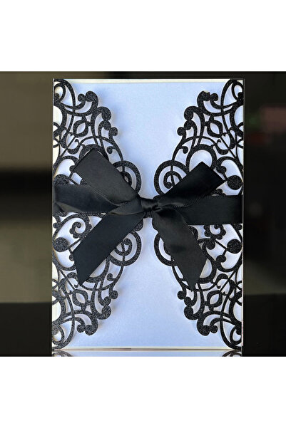 Choice4 Black 10pcs Glitter Invitation Card With Ribbon Greeting Cards Weddin...