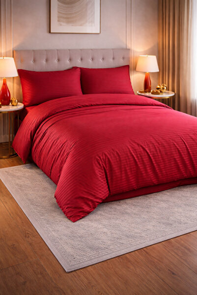 HAMRALİFE Double Cotton-Satin Duvet Cover Set 200 X 220 Red