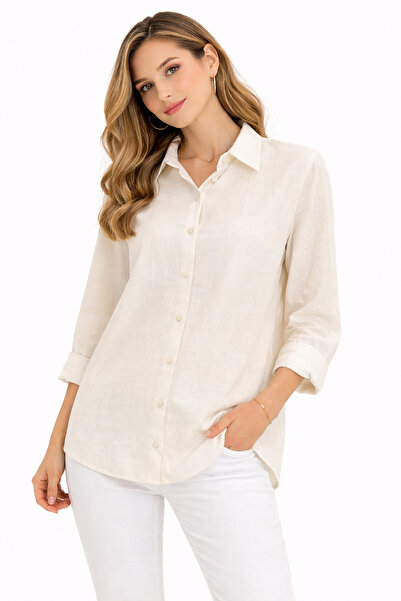 Jooy Women's Basic Casual Oversize Cream Color Shirt