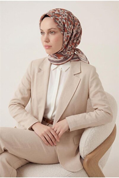 Silk Home Cotton Blend Scarf Cream Retro Geometric Pattern Soft Textured Non-...