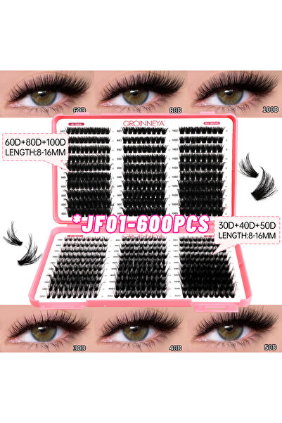 choice2 600 قطعة - JF01 GROINNEYA مجموعة رموش يمكنك تركيبها بنفسك، علبة متنوع...