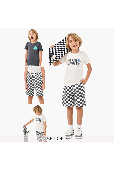 Juniors 3-Piece Printed T-shirt and Shorts Set