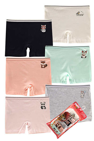 DOMİKİDS Kız Çocuk Pamuklu Boxer 6'lı Paket