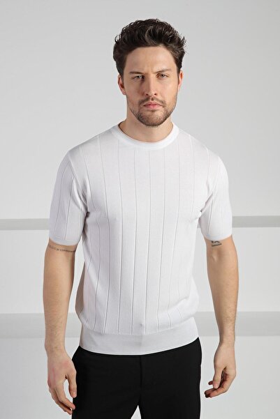 Ferraro Tricou alb pentru bărbați, cu mânecă scurtă, cu gât crew, din viscoză