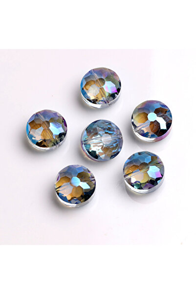 Choice7 CD18 10 Pcs 14mm Faceted Crystal Glass Beads Flat Round Shape For DIY...