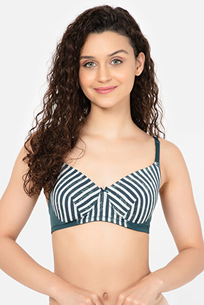 Clovia Padded Non-Wired Full Cup Striped Multiway T-shirt Bra in Teal Green