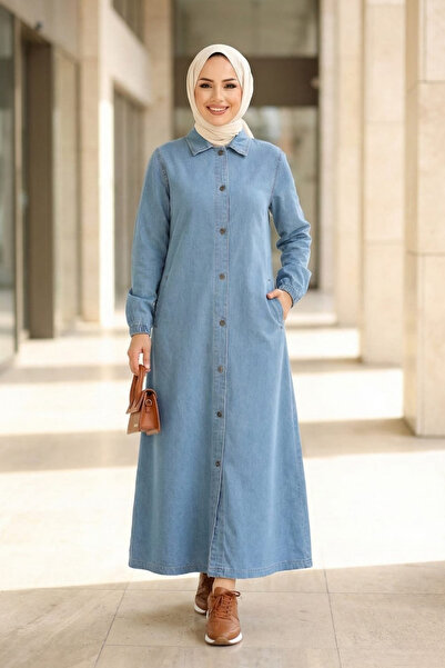 Hb Harma Time Butik Women's Open Denim Blue Cap with Buttoned Pockets