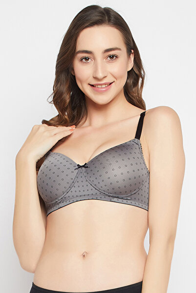 Clovia Padded Non-Wired Full Cup Circle Print Multiway T-shirt Bra in Dark Grey
