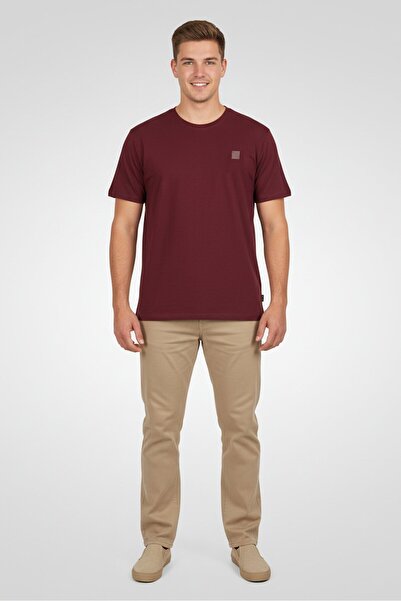 BENCH Men Crew Neck Brand Logo Short Sleeve T-Shirt, Burgundy