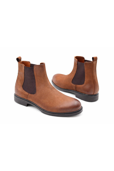 the corleone Hakiki Deri Kauçuk Taban Lastikli Kahverengi Süet Ayakkabı Chels...