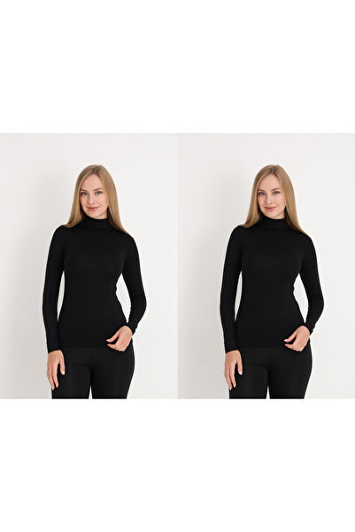 MissKATRE Women's Long Sleeve Turtleneck Turtleneck Badi Black 2-Pack